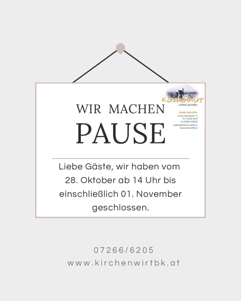 Aktueller Aushang beim Kirchenwirt Bad Kreuzen